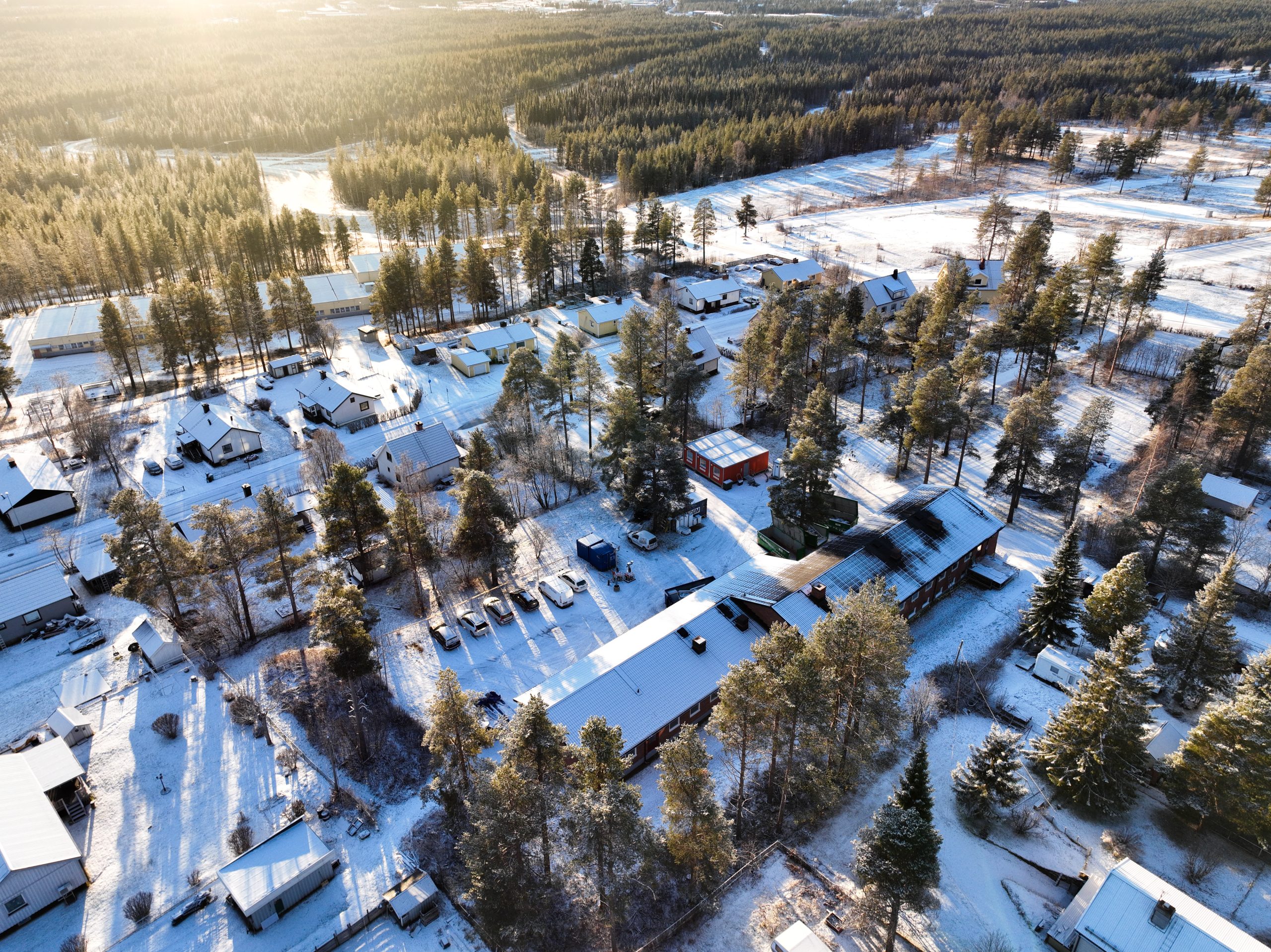 Bilden visar ett flygfoto över Gamla Malmstaskolan
