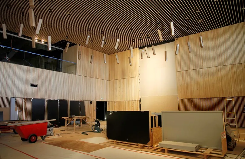 Nya kommunfullmäktigesalen i Kirunas nya stadshus. 